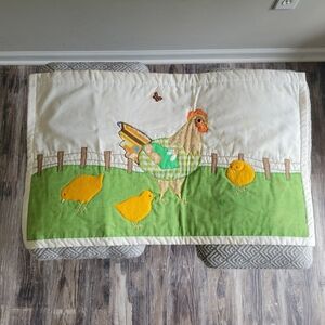 Vintage '78 Handmade Applique Chicken Embroidered Wall Hanging 1978